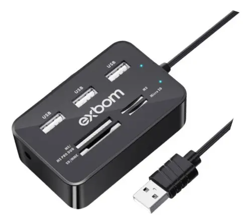 Hub Usb 2.0 Com Leitor De Cartão 7x1 Exbom Sd Micro Pro Duo