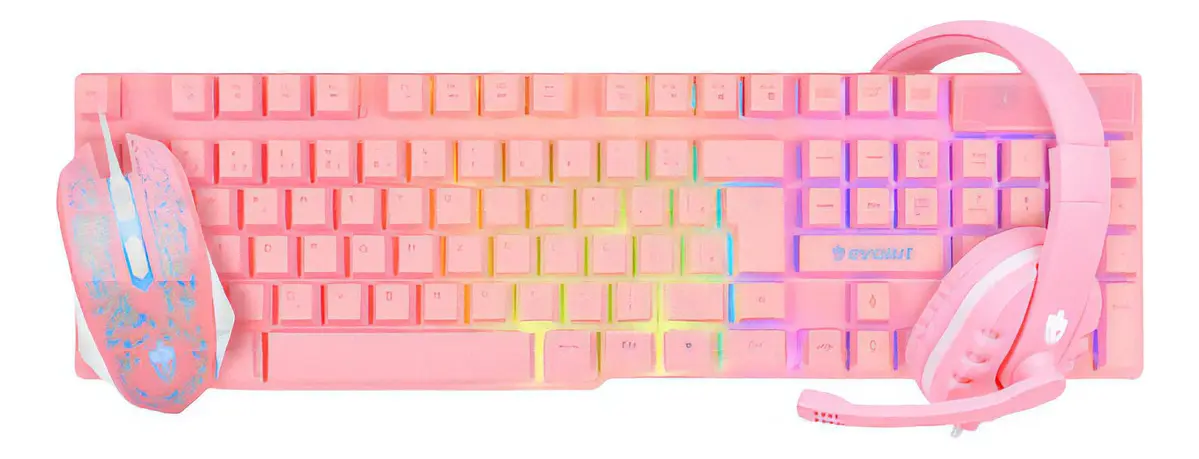 Kit Evolut EG-53 Gamer Teclado Semi Mecânico Mouse Gamer E Headset Rosa