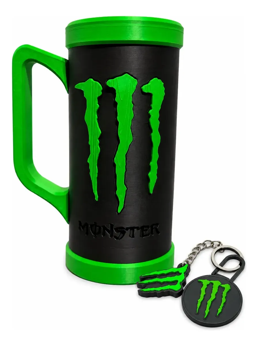 Copo Porta Latas Monster Caneca 475ml + Tampa E Abridor