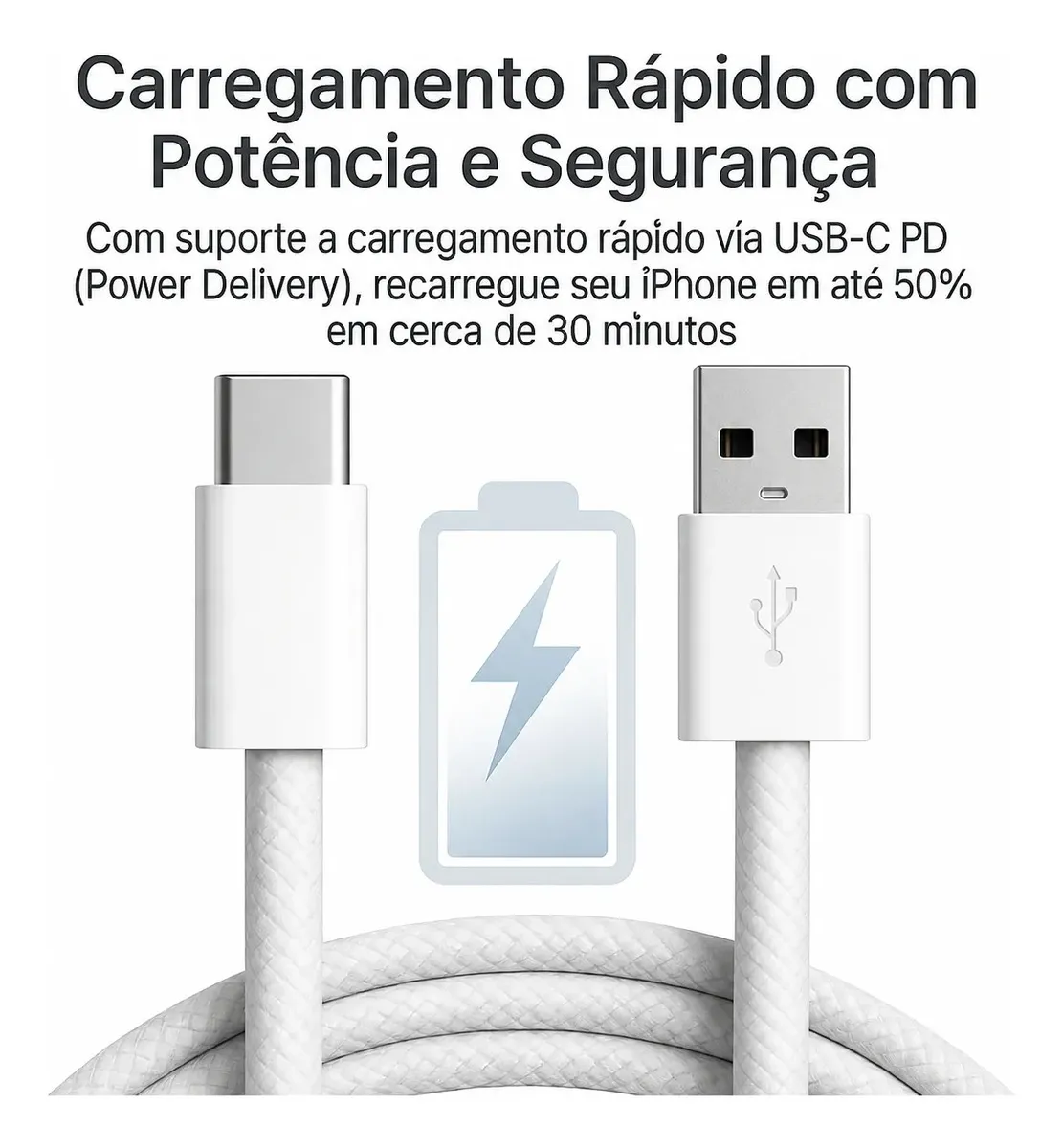 Cabo Carregador USB Para USB-C 2 Metros 60w Ultra Rapido Reforçado Nylon Trançado Compatível Com iPhone 15 16 17 Samsung Motorola Xiaomi LG Asus Tablet Smart Watch Notebook Eletric Teck - foto 6