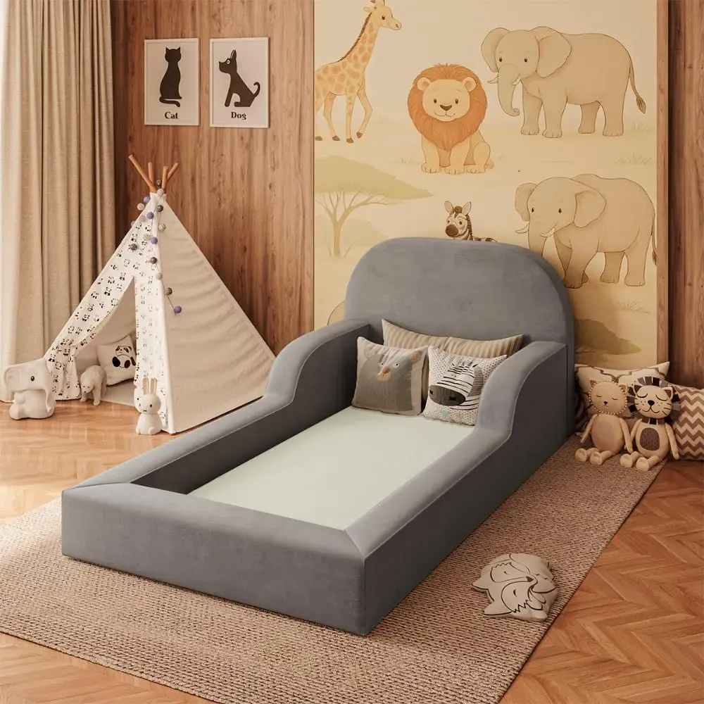 Cama Colchão Montessoriana Infantil Proteção Lateral Balaqui Cor Cinza/grafite