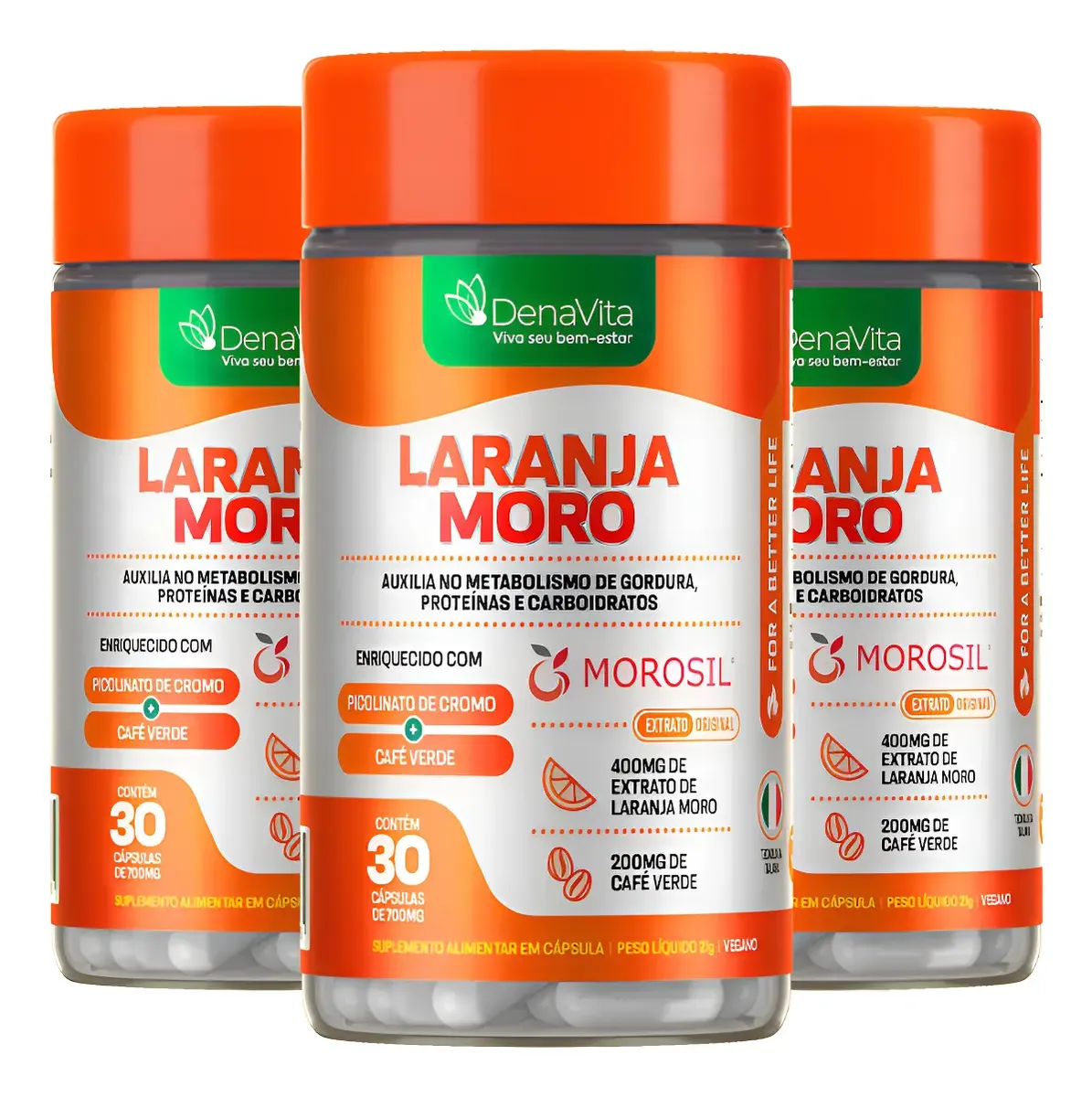 Kit 3x Laranja Moro Morosil + Cromo + Café Verde - Denavita