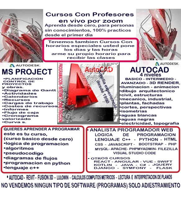 Cursos Autocad 2d 3d, Project, Programacion, Diseño Web