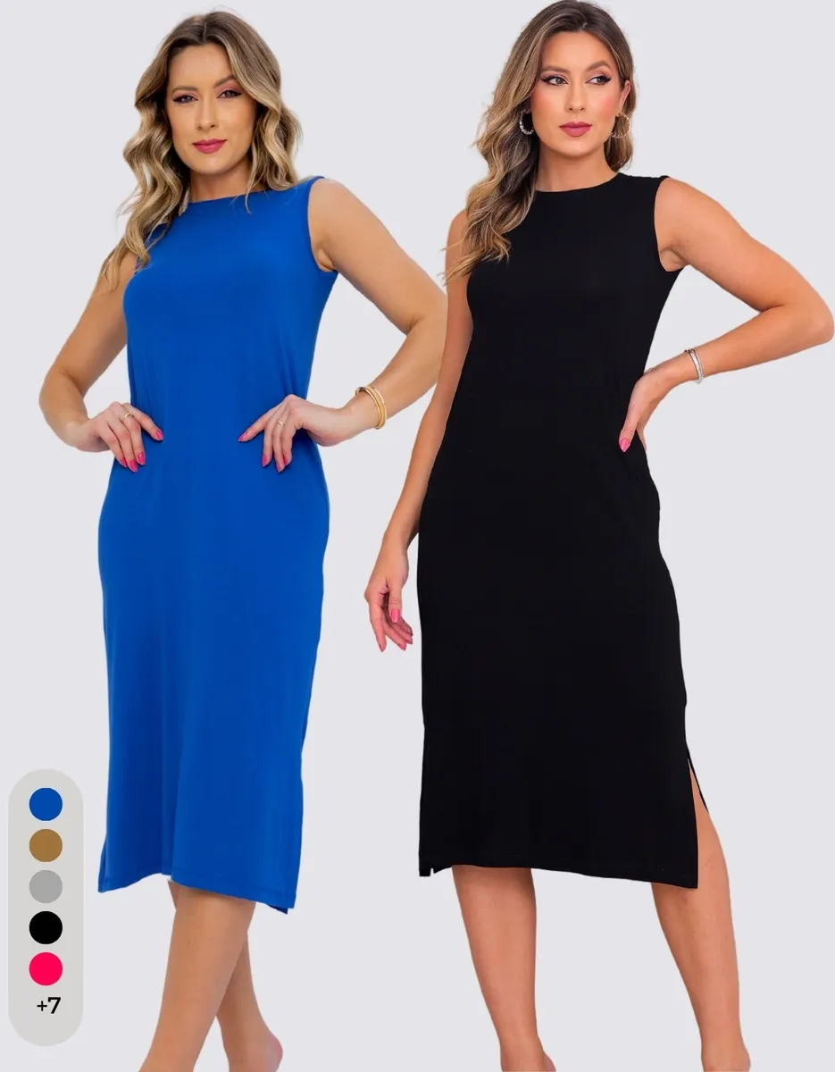 Kit Vestido Básico De Malha Soltinho Midi Longo De Viscose