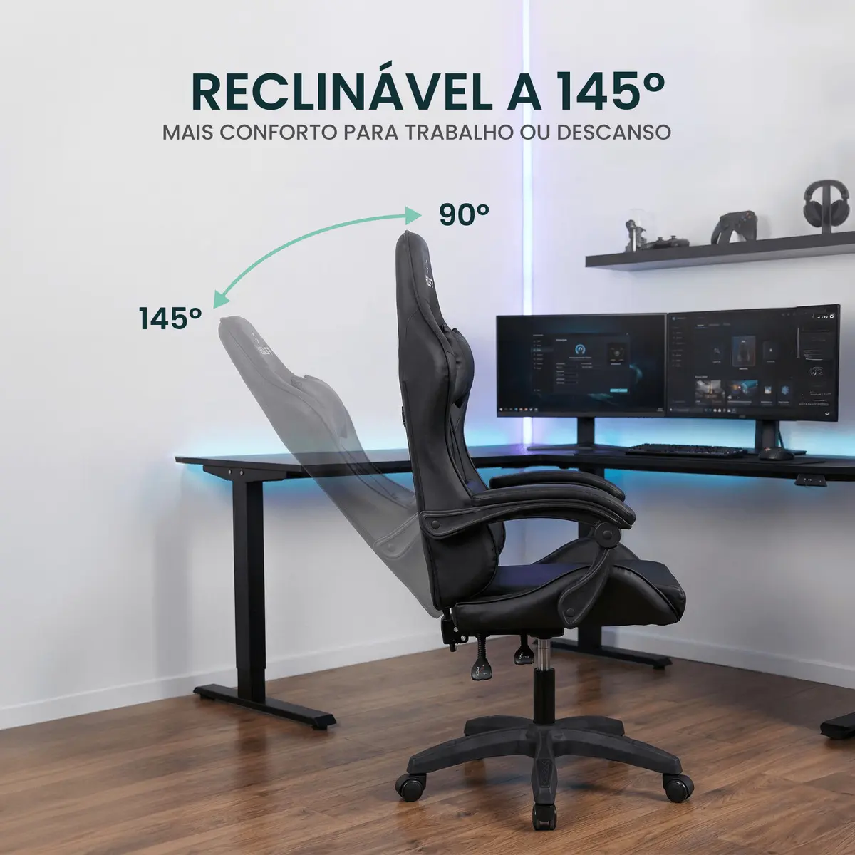 Cadeira Gamer Lancer Preta Healer Preto Couro Sintético