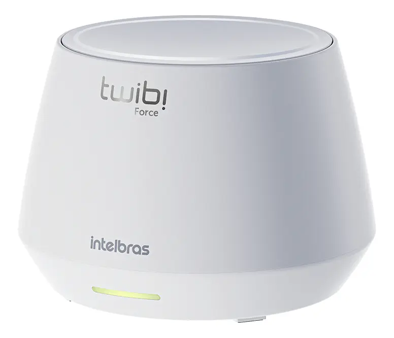 Vista frontal de um roteador mesh Intelbras Twibi Force AX destacando design compacto