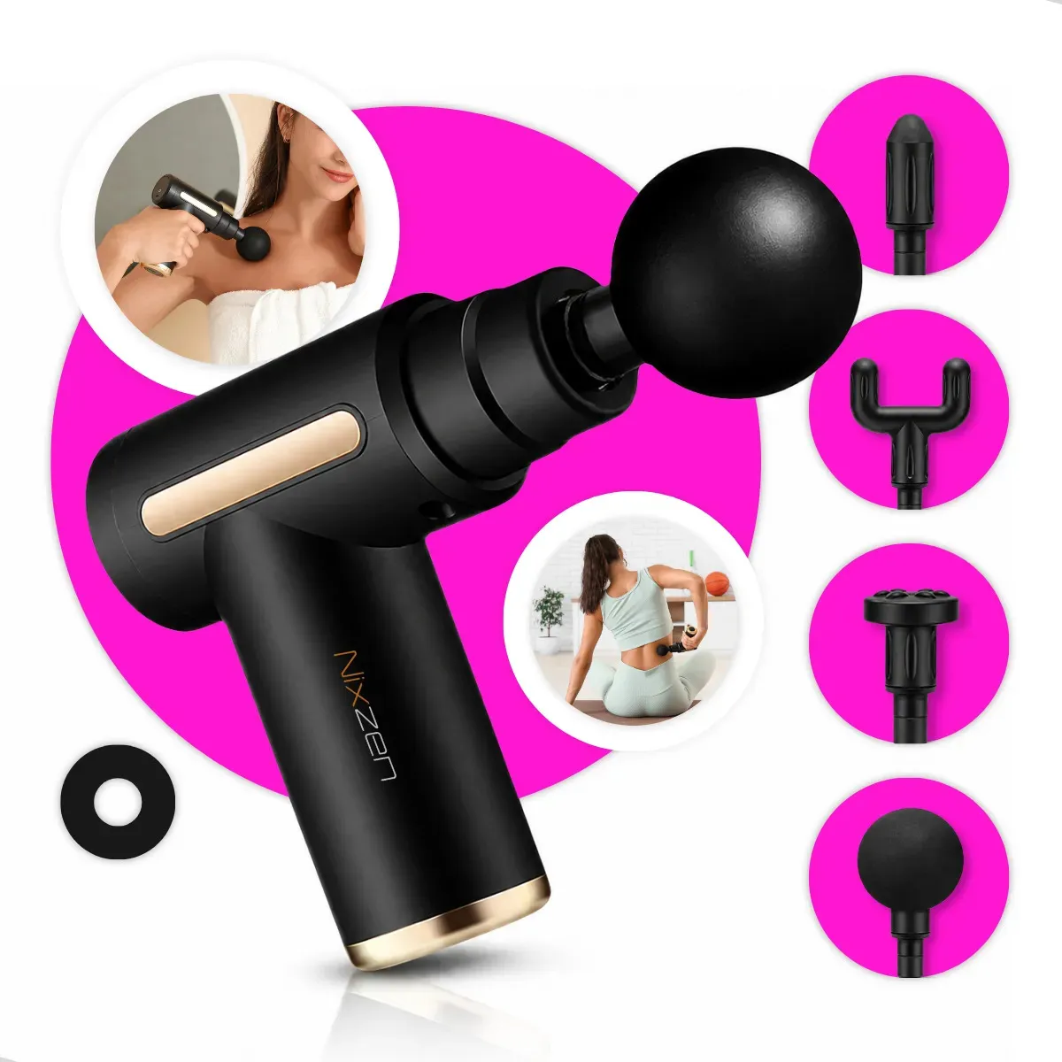 Massageador Pistola Elétrica Profissional Muscular Portátil Aparelho Fisioterapia Corporal 6 Velocidades 4 Cabeças De Massagem Alívio Dores Relaxamento Liberação Recuperação Muscular Nixzen
