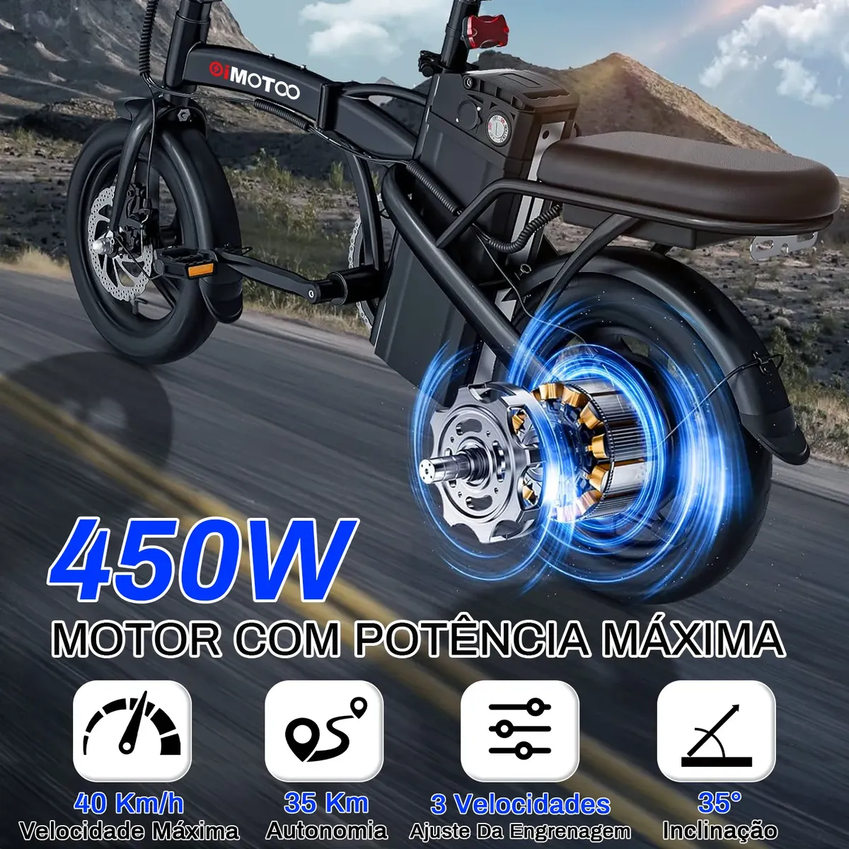 Oimotoo S6 dobrável 450W — melhor bike elétrica urbana — foto 2 da galeria