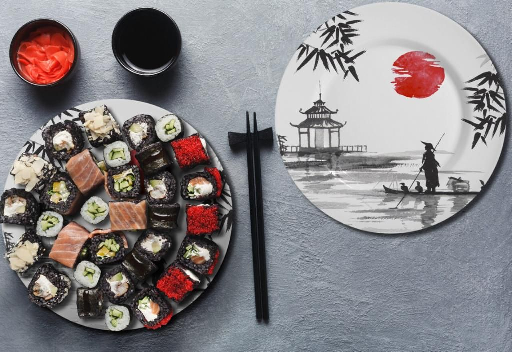 Kit Colecionável 6 Peças Com Mini Molheira Cerâmica Branco/preto Japanese – Alleanza