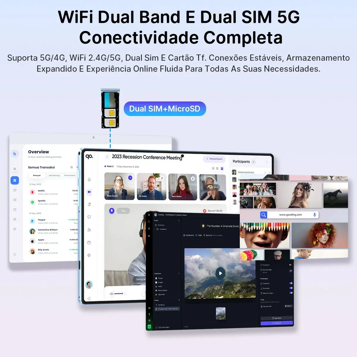 Tablet Hancdon S12 Android 15 12GB RAM 512GB Memória 11,6" Dual SIM Wi-Fi Kit Completo Com Teclado Mouse e Caneta Cor Cinza