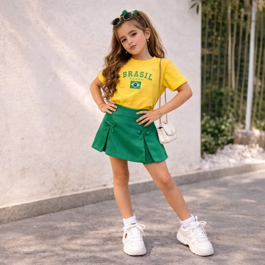 Conjunto Brasil Meninas Moda Bloguerinha Luxo Copa Do Mundo