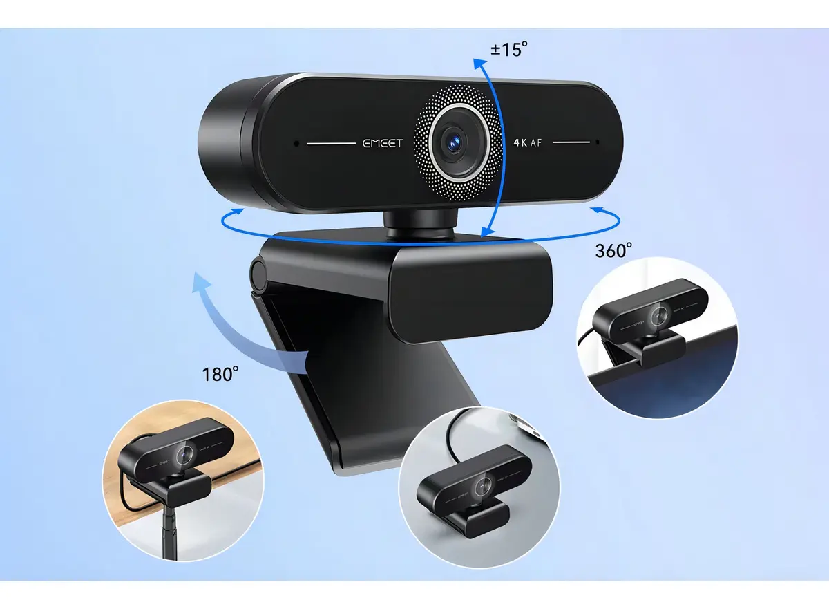 Webcam Emeet C60e 4k Uhd 8mp Foco Automático 60fps 2microfon Preto
