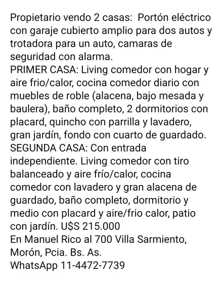 Propietario Vendo 2 Casas En Muy Bien Estado Y Ubicación 