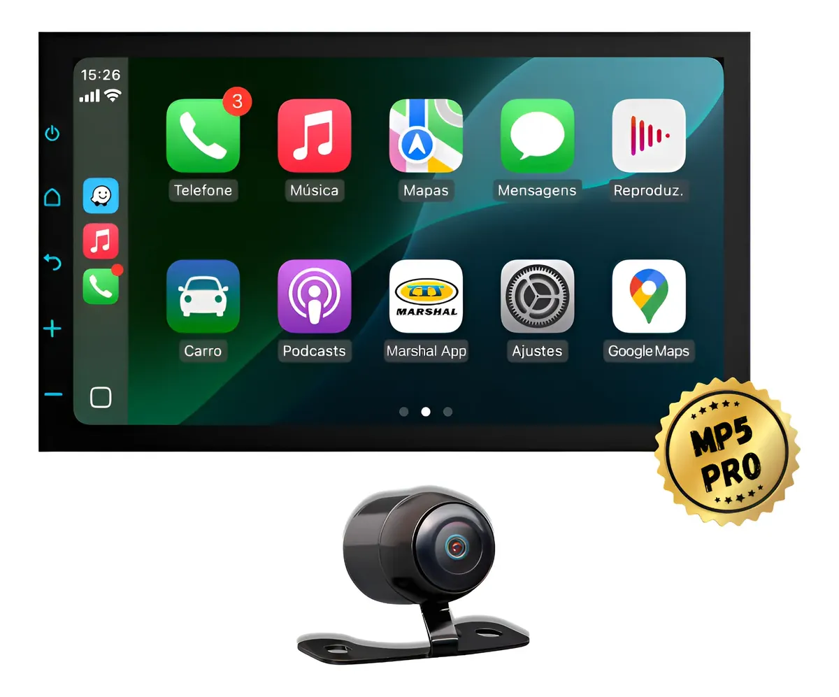 Central Multimidia Mp5 Pro+ 7' Carplay Android Auto + Câmera