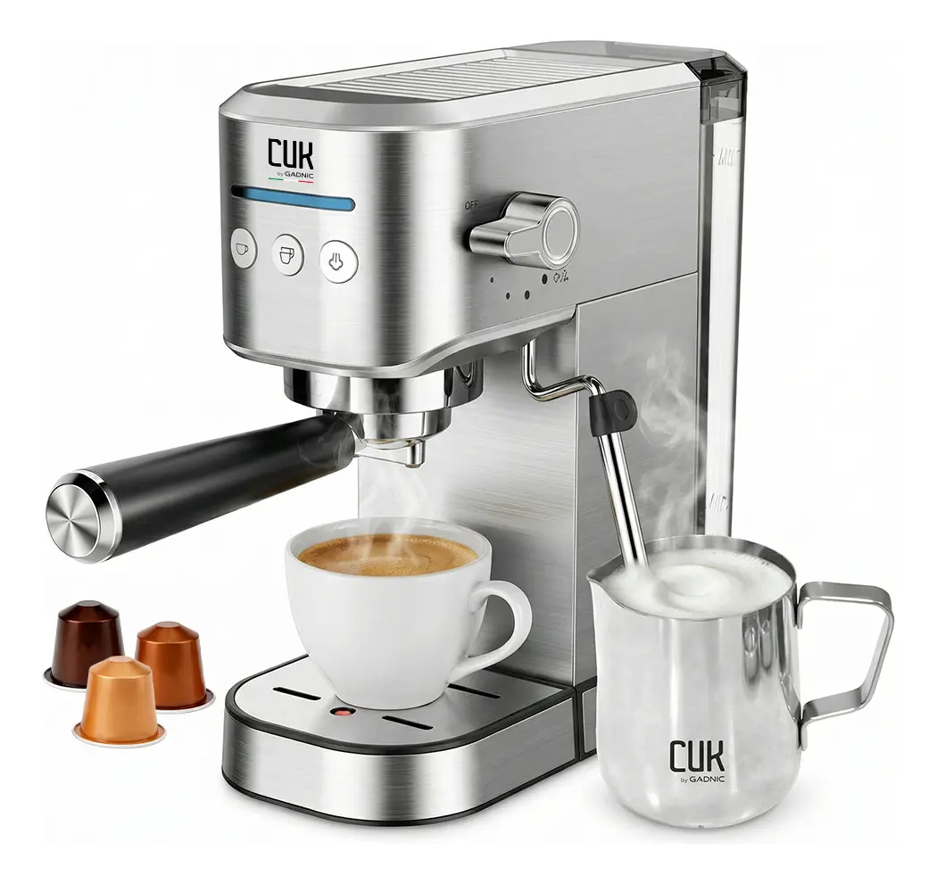 Cafetera Espresso Cuk By Gadnic 20 Bar 3 En 1 Cápsulas Nespresso Y Dolce Gusto + Jarrito De Leche