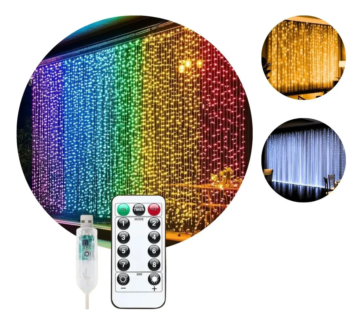 Pisca Cortina 300 Leds 3x3m Usb Ip44 8 Modos Iluminação Luzes Fada Decoração De Natal Festa Colorido Luvinco