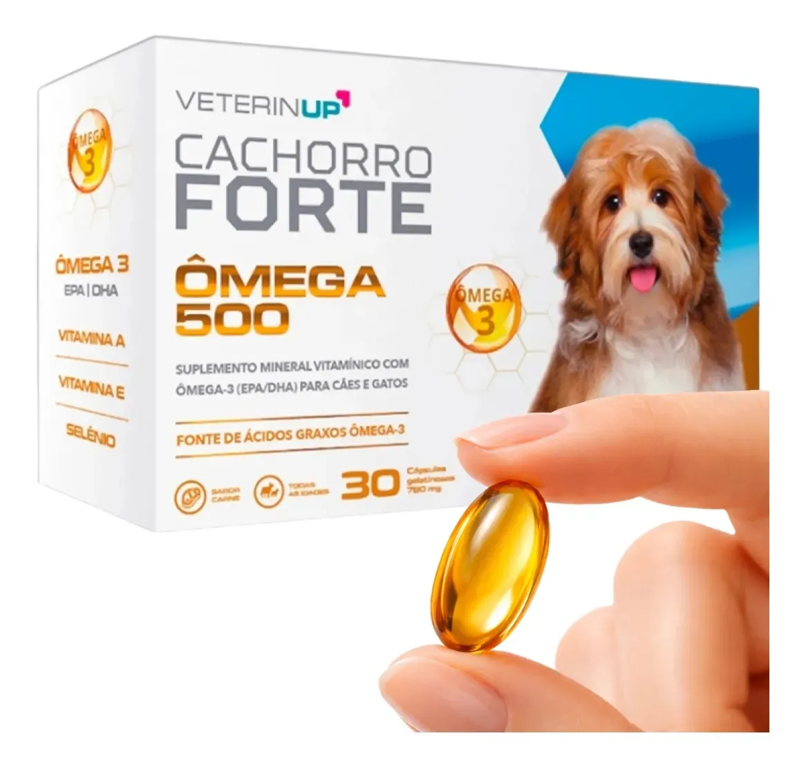 Ômega 3 Pet Cães e Gatos 1 Caixa Suplemento com EPA DHA Vitamina A Vitamina E e Selênio