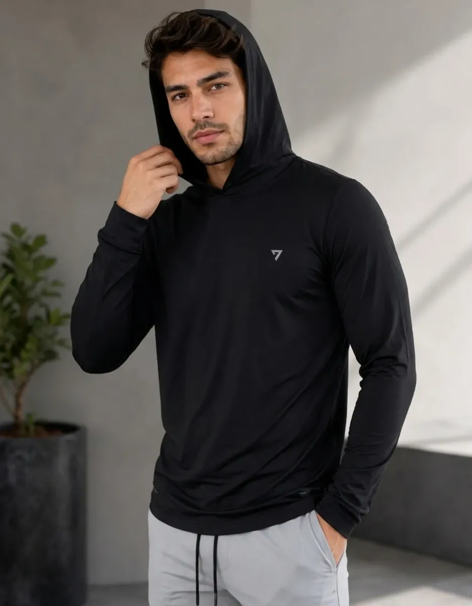 Camisa Térmica Manga Longa Com Capuz Proteção Solar Uv50+