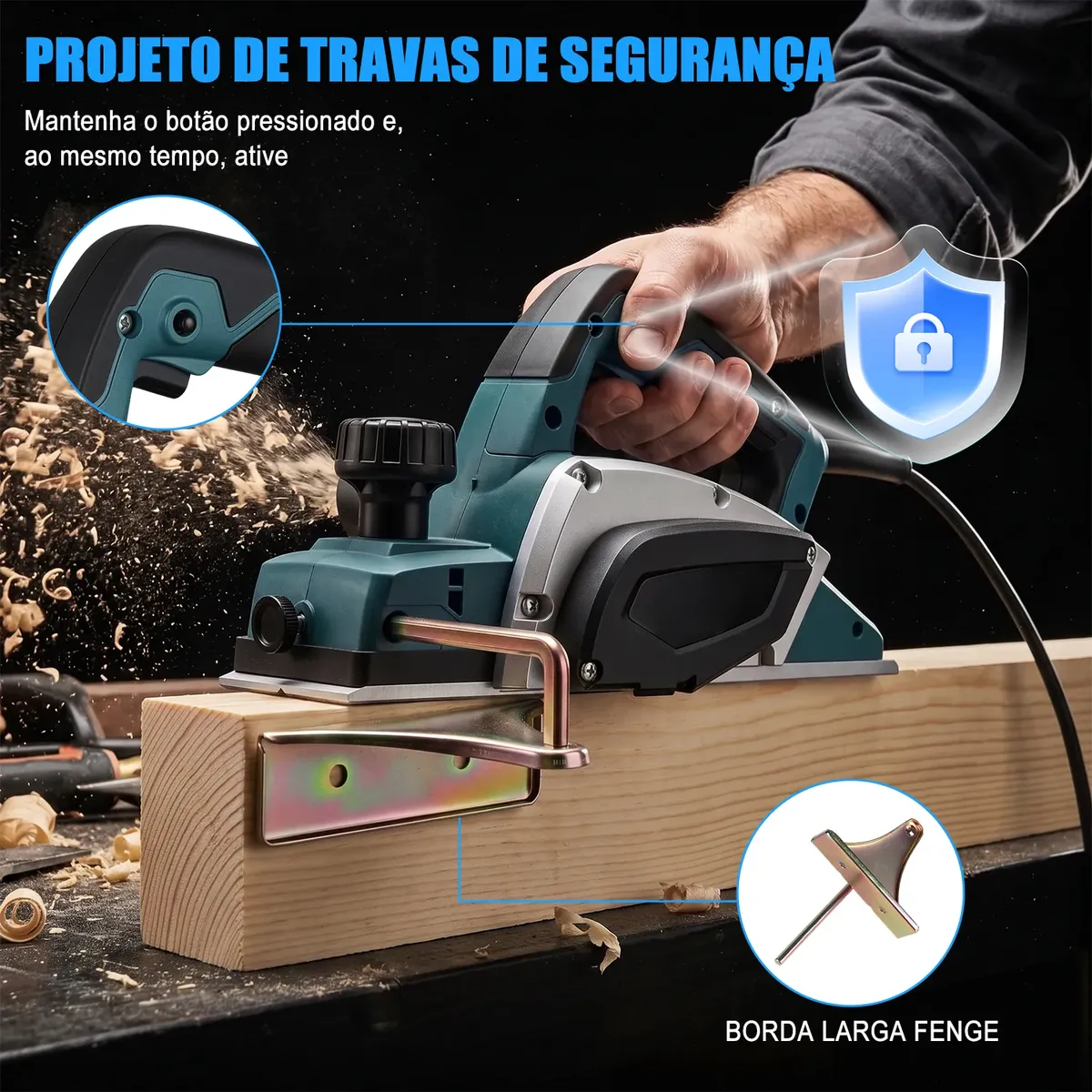 Plaina Elétrica Manual Profissional 1500W com 2 Lâminas Dobevi — foto 6
