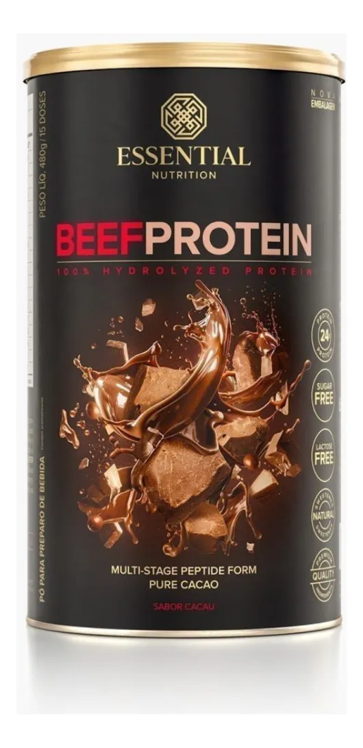 Beef Protein 480g - Essential Nutrition - Proteína Da Carne Sabor Cacau 480g