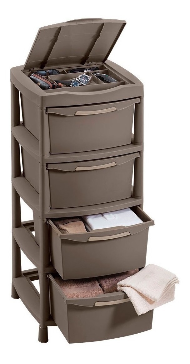 Cajonera Organizadora Grande 4 Cajones Y Tapa Mocca Rimax LG Mercado Libre