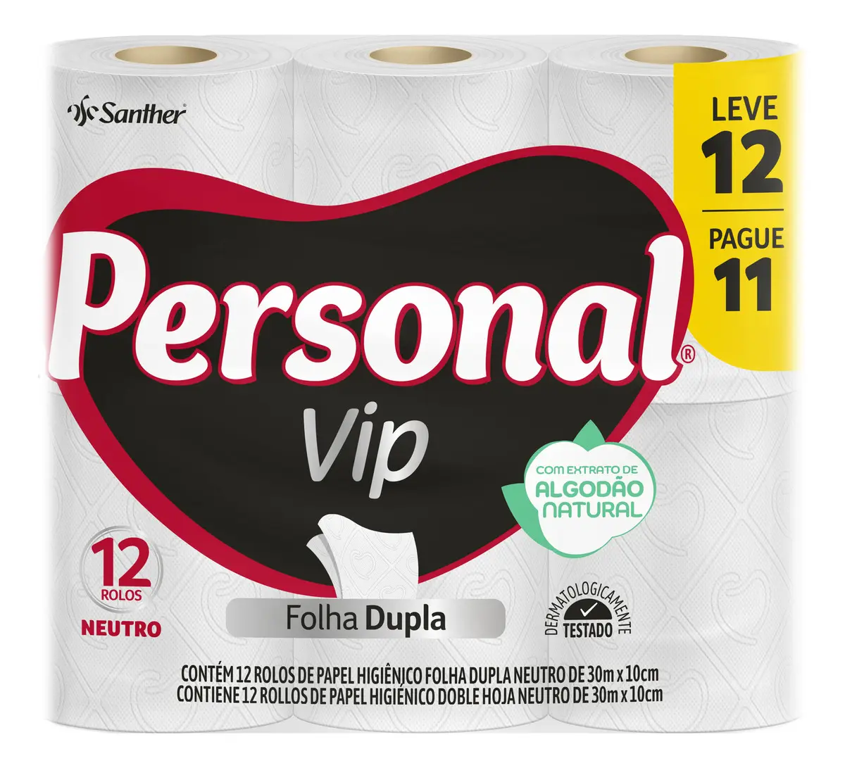 Papel Higiênico Vip Folha Dupla Neutro 30 Metros Personal