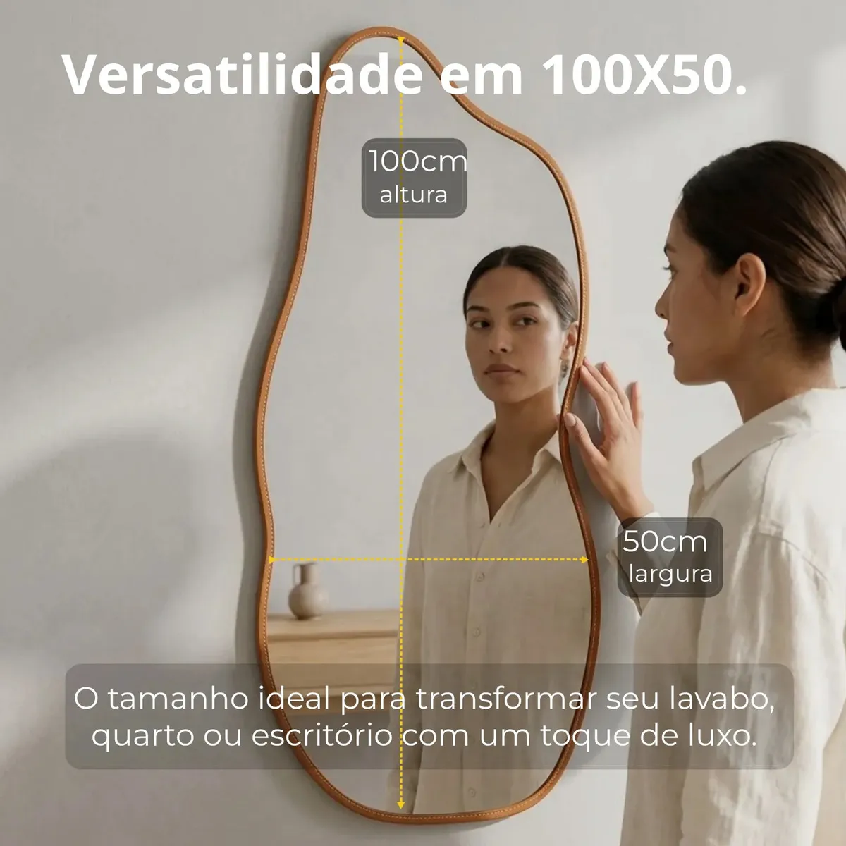 Espelho 100x50 Orgânico Corpo Inteiro Grande Moldura Caramelo