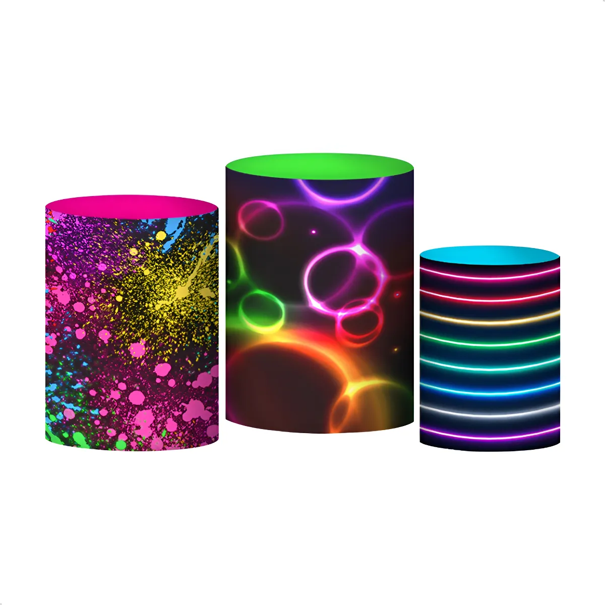 Trio Capa Cilindro 3d Festa Sublimado Veste Fácil C/elástico Neon