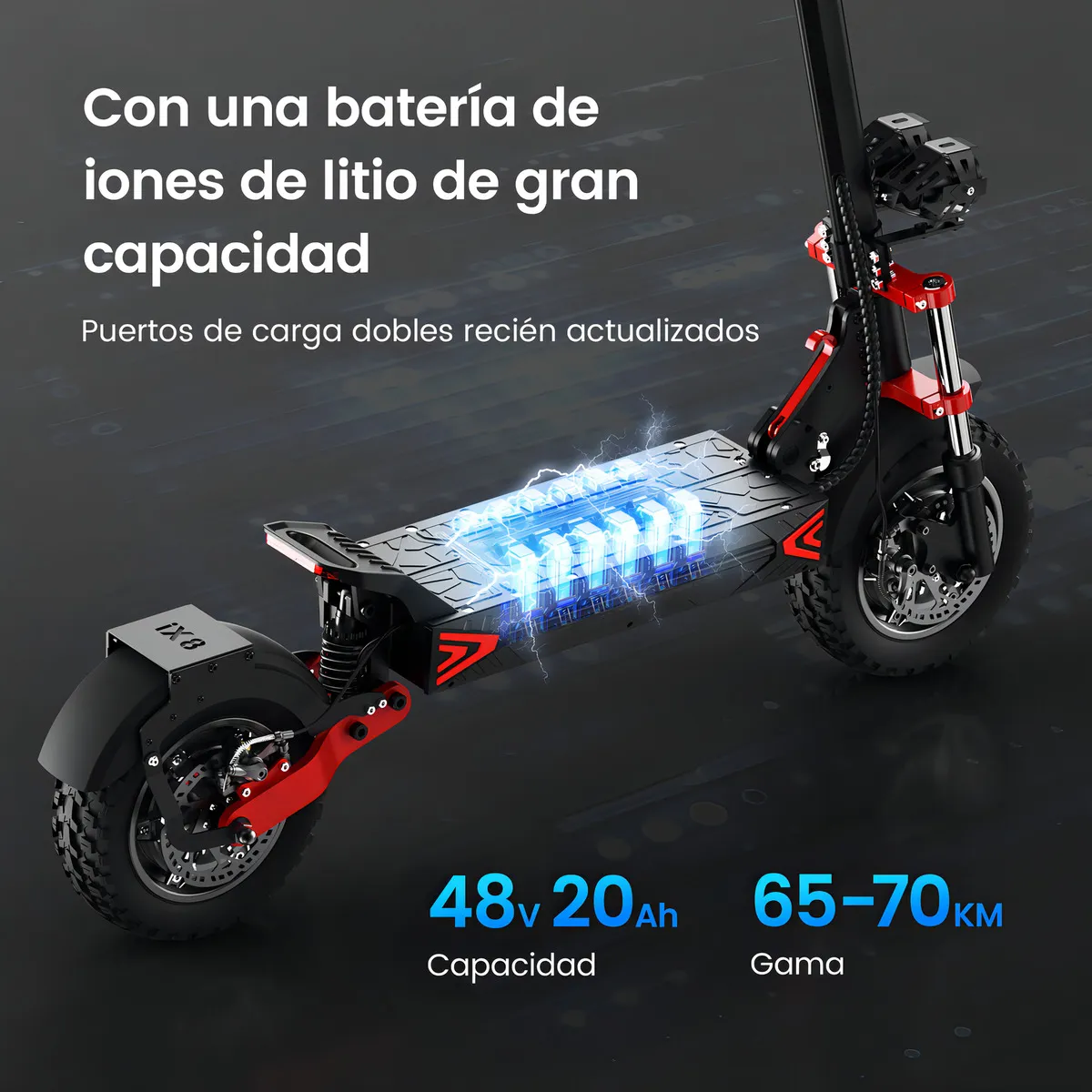 Scooter Eléctrico Iscooter iX8 2400W Doble Motor 60km/h-velocidad 70km-autonomía Max Batería 48v/20ah Patin Electrico Con Pantalla Plegable Adultos Sistemas de Doble Frenado - Vista 5