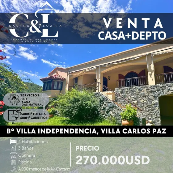 Casa Principal De 3 Dormitorios Con Piscina Y Departamento En Villa Independencia, Villa Carlos Paz