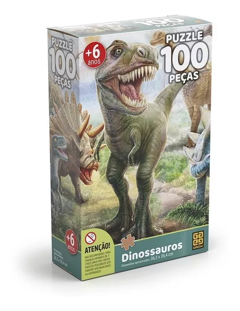 Jogo Infantil Quebra Cabeça Batalha dos Dinossauros 200 Peças