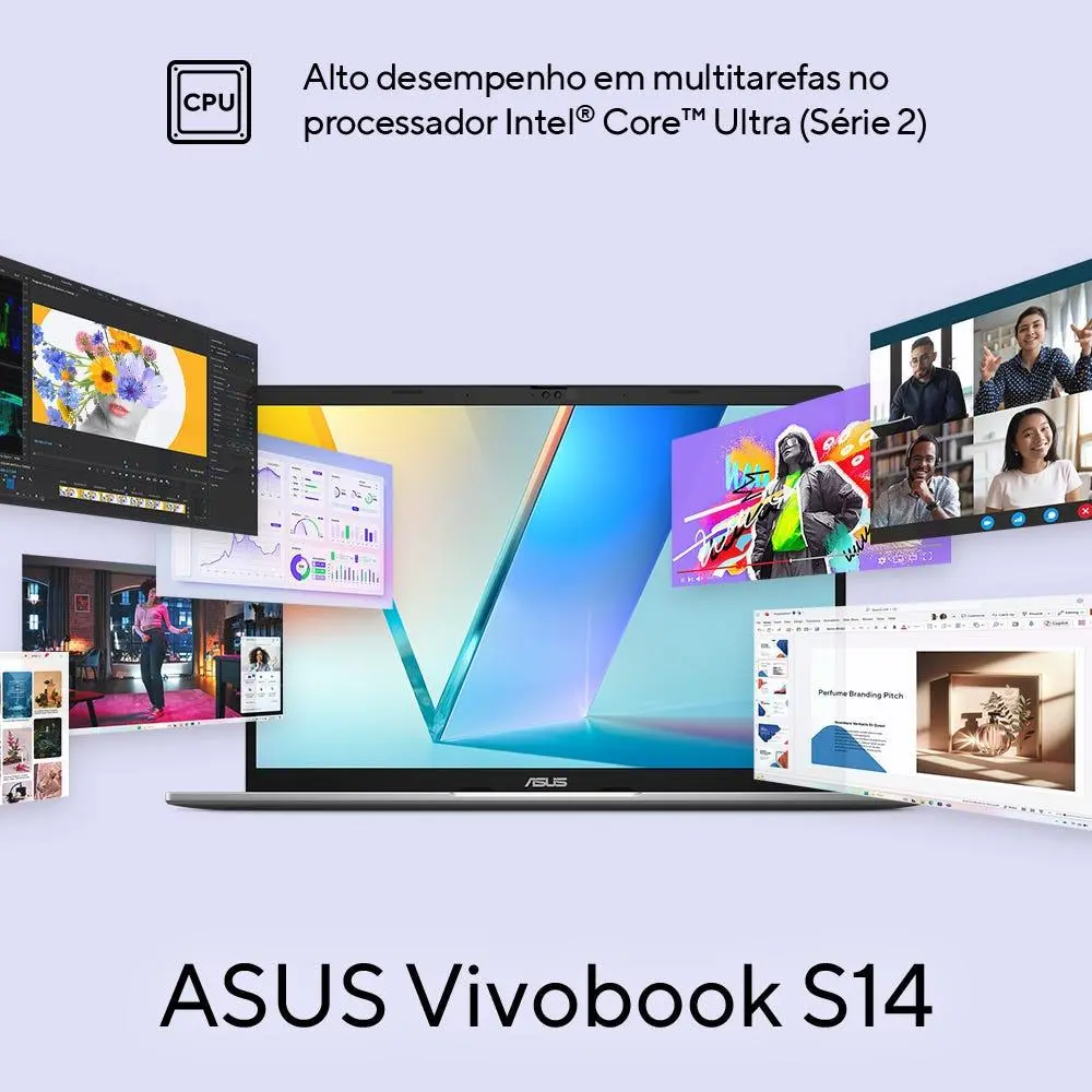 Notebook Asus Vivobook Ia Pc S14 S3407ca Intel Core Ultra 5 225h 16gb Ram 1tb Ssd Windows 11 Tela 14  Led Fhd Gray - Ly114w Matte Gray