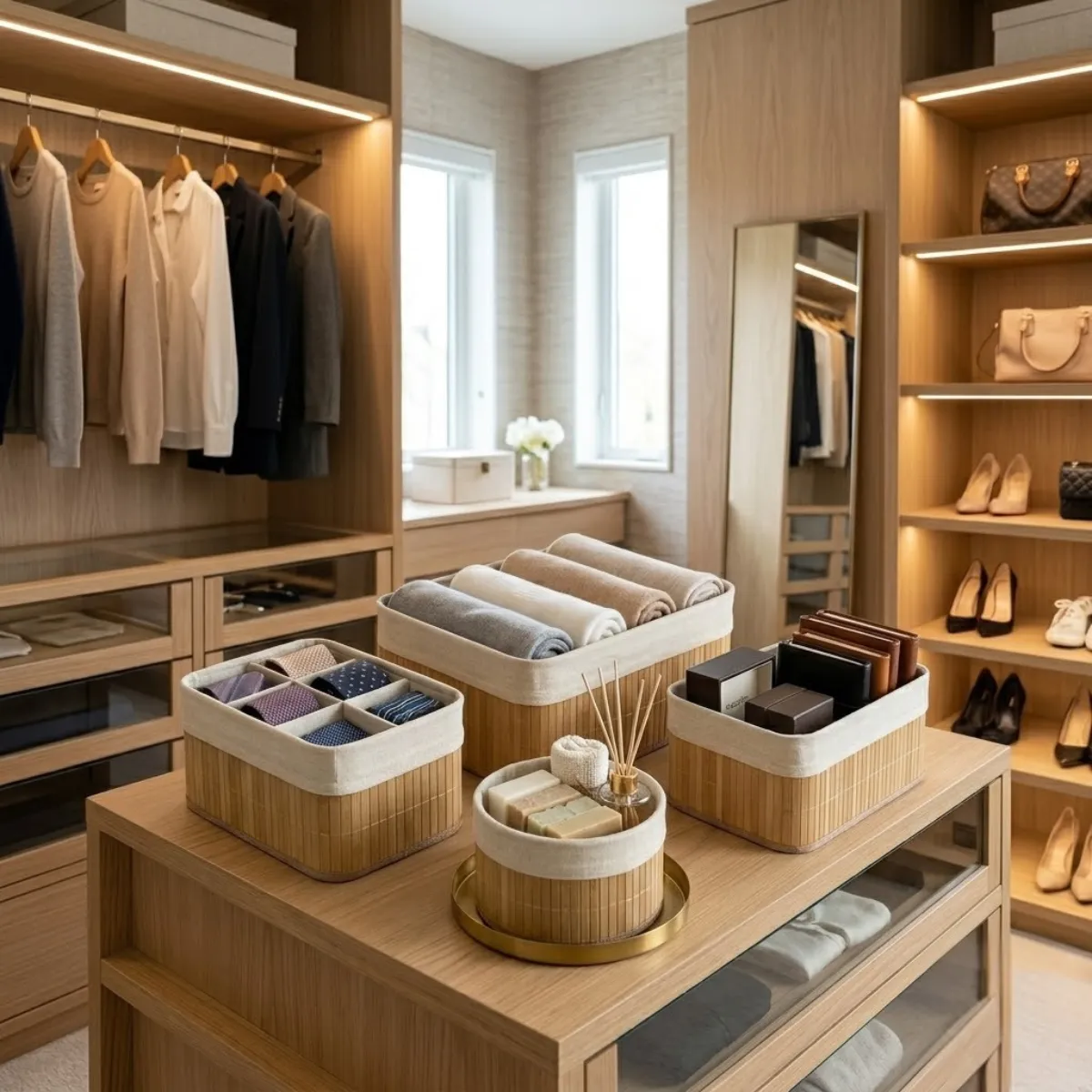 Conjunto 4 Cestos Multiuso Bambu Organizador Farm House