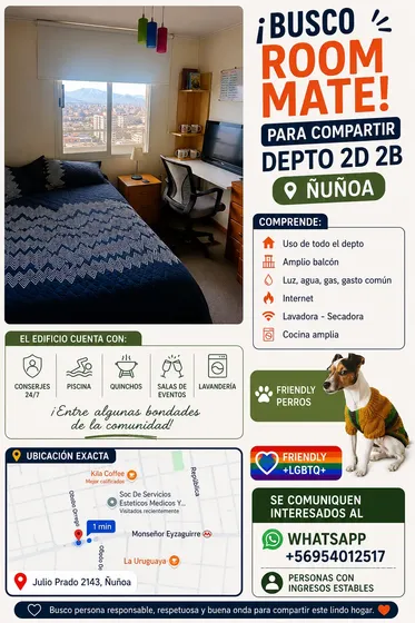 Comparto Mi Depto Con Room Mate En Ñuñoa. Información En La