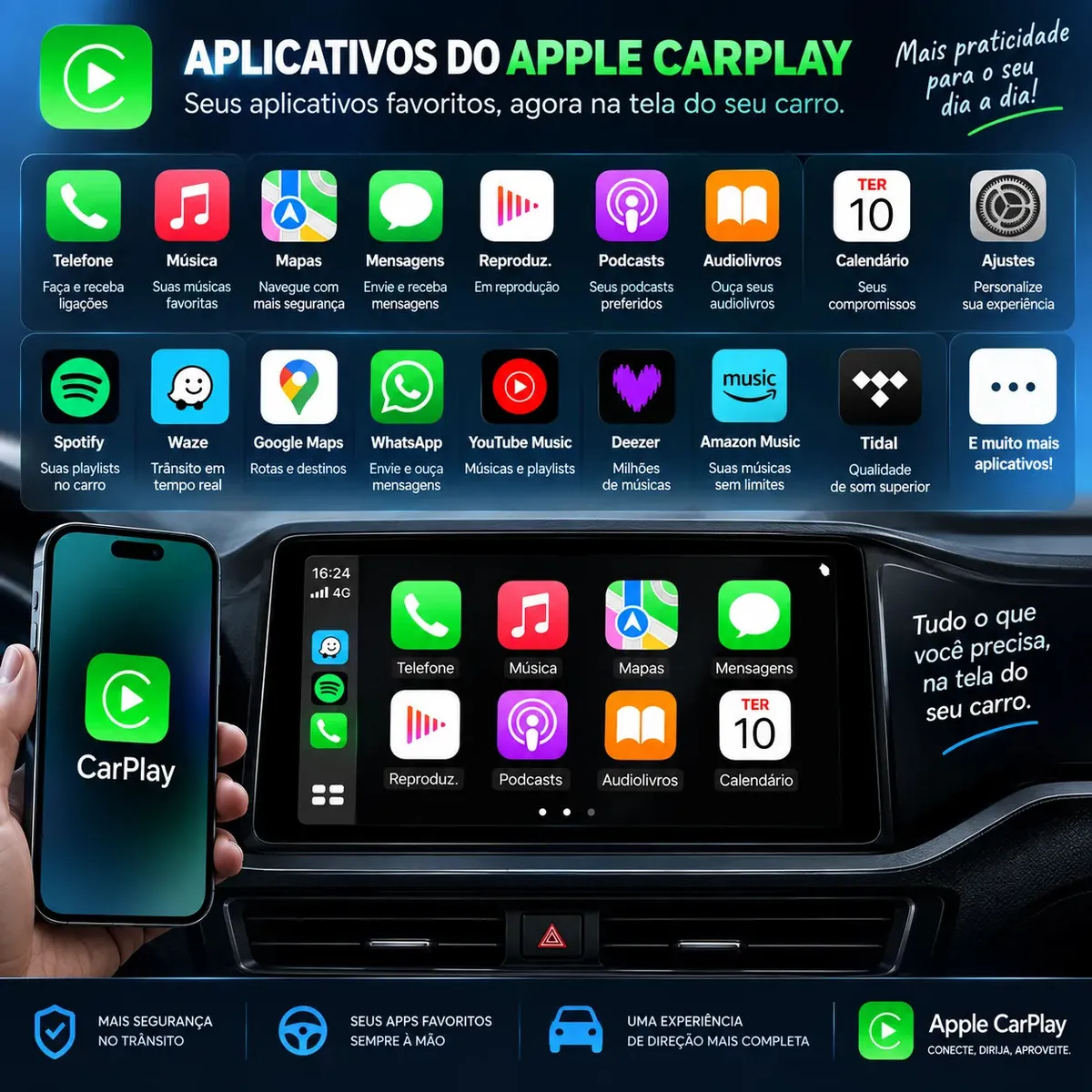 Adaptador CarPlay e Android Auto Sem Fio para Multimídia Landara 2 em 1 Com Bluetooth USB - foto 6