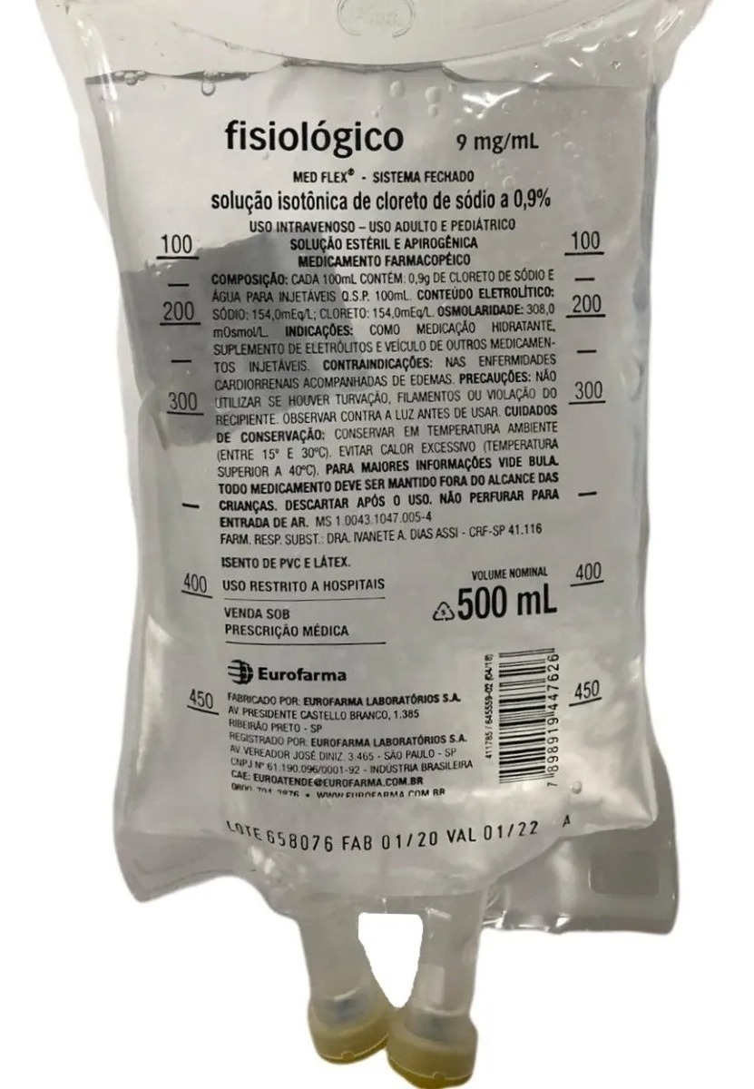 500ml De Soro Em 1 Hora Soro Fisiológico Injetável 0,9% 500 Ml - Kit Com 10 Bolsas | Mercado Livre