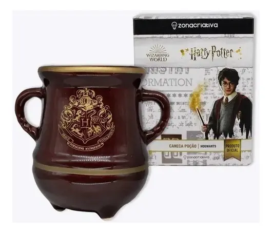 Caneca 3D Caldeirão Poção Hogwarts Dourada de Harry Potter