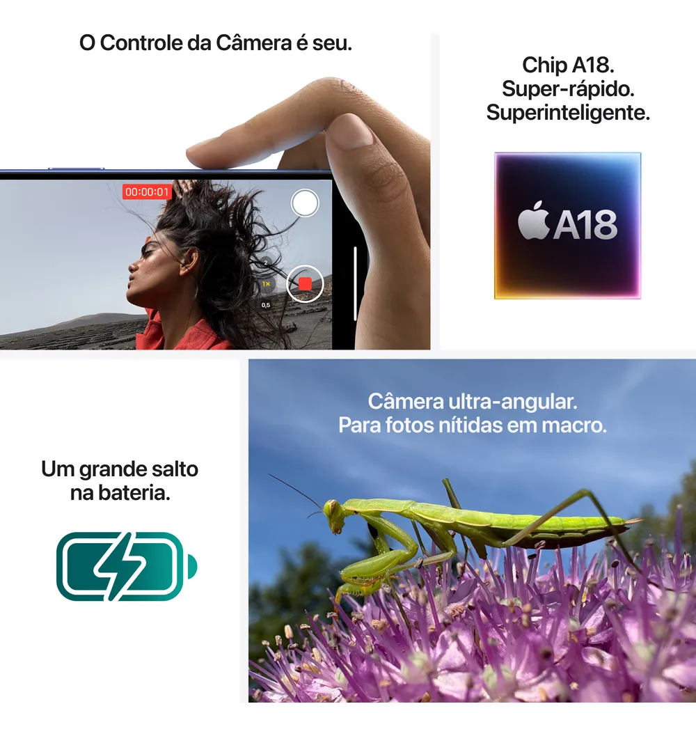 Imagem adicional 6 do item Apple iPhone 16 A3287 Nano + eSIM 256GB 8GB RAM de 6.1" 48+12MP 12MP - Ultramarine