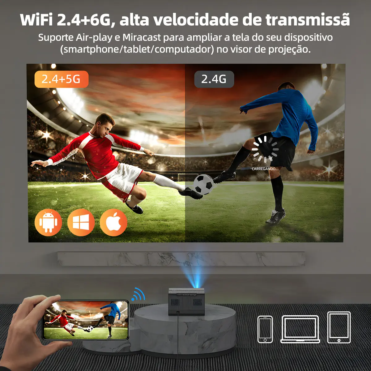 Projetor Portátil Bettdow 22000lm 1080p 4k Android 12 Wifi Bluetooth Cinza-escuro 127/220v