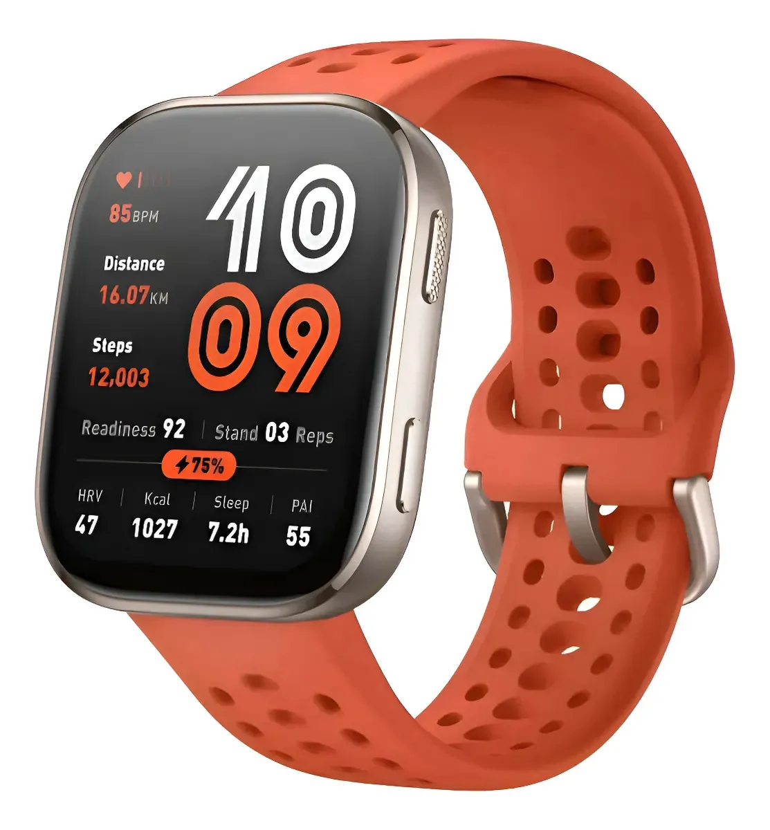 Smartwatch Amazfit Bip 6 Gps Mapas Com Película Red/vermelho Esportiva Perfurada, Com Fecho Tradicional Vermelho Dourado-escuro
