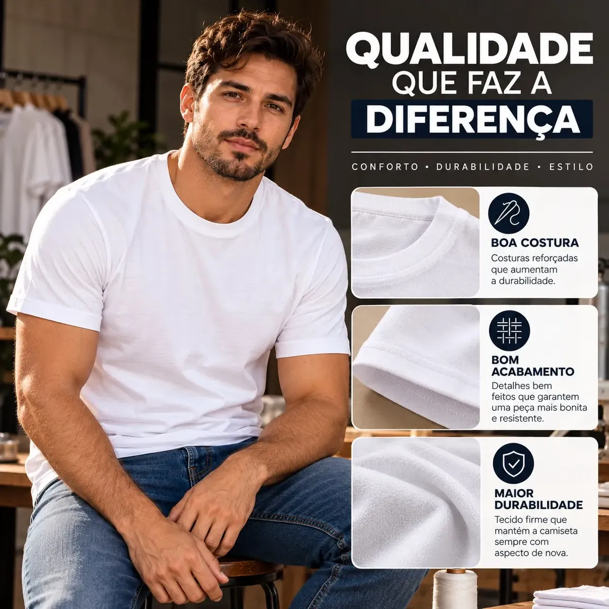 Kit 3 Camisetas Básicas 100% Algodão Masculina Premium Daily - foto 6