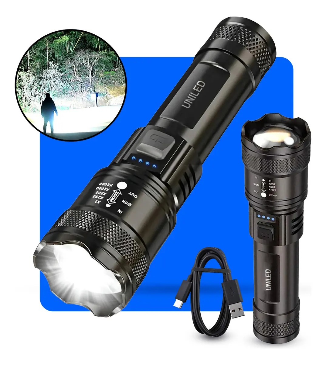 Lanterna Militar Tatica LED CREE Mais Forte do Mundo Potente 1Km Zoom Telescópico Alto Brilho Resistente Agua Sitio Fazenda UNILEDLanterna Militar Tatica LED CREE Mais Forte do Mundo Potente 1Km Zoom Telescópico Alto Brilho Resistente Agua Sitio Fazenda U