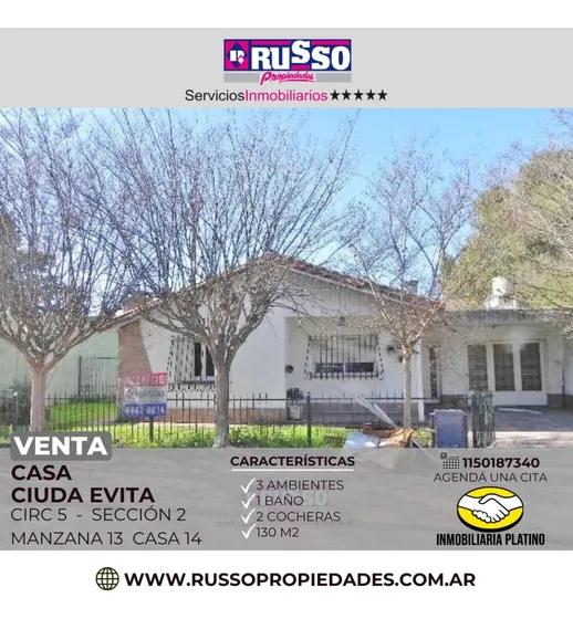 Venta Casa 3 Ambientes Ciudad Evita