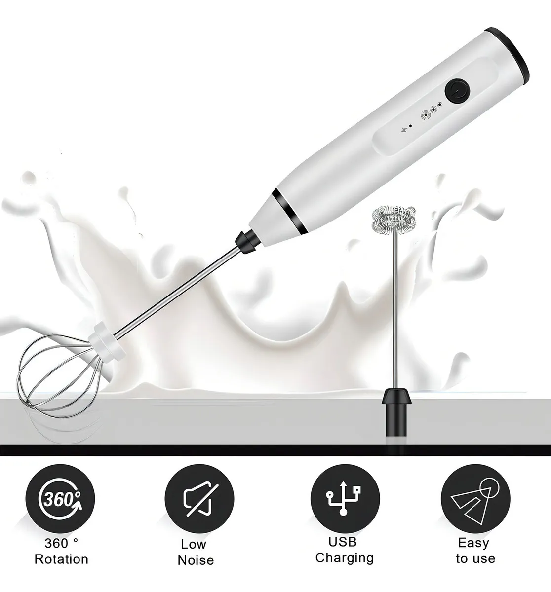 Batidor De Leche Espumadora Café Inalámbrico 2 En 1 Usb Rosa Color Blanco