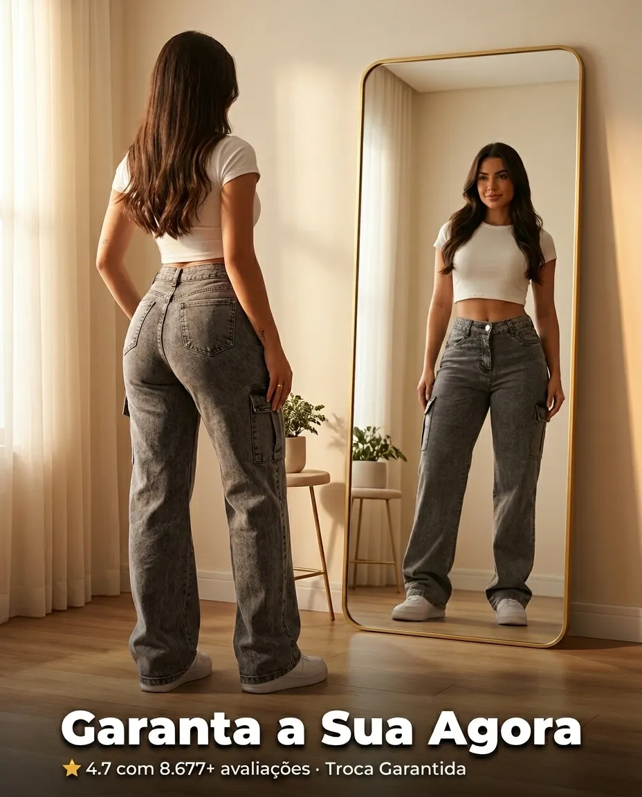 Calça Cargo Feminina Wide Leg Cintura Alta Jeans  Stillger