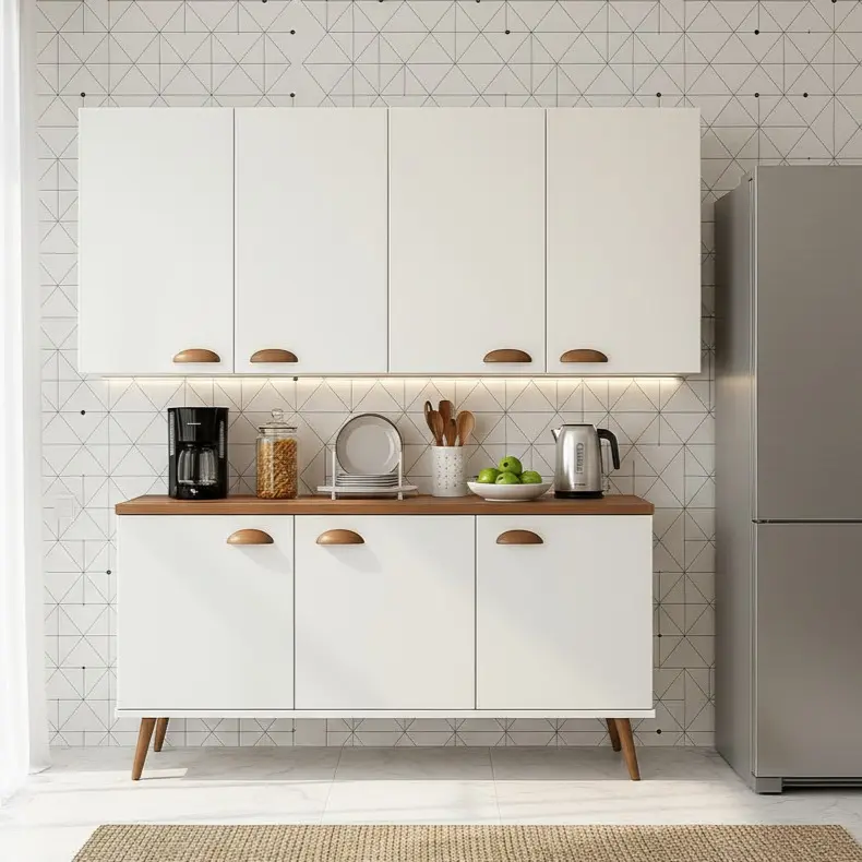 Conjunto Balcão Organizador 3 Portas + Armário Aéreo 4 Porta