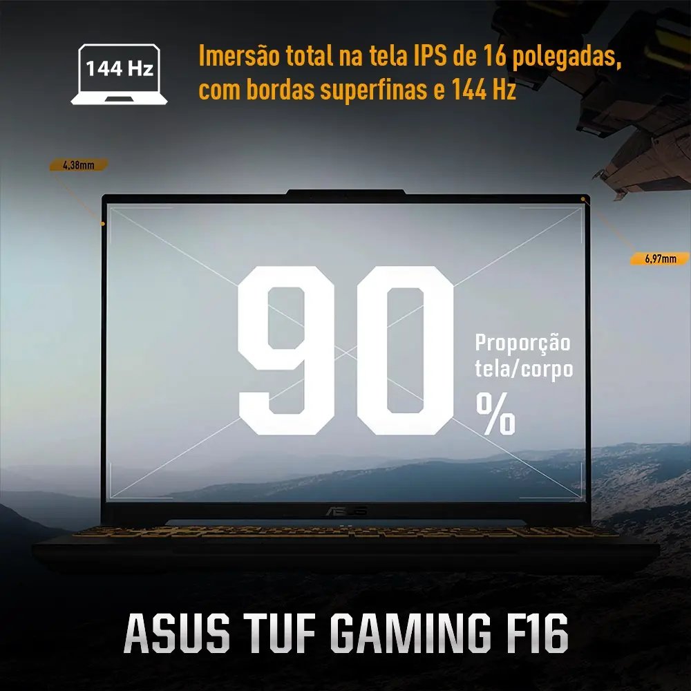 Notebook ASUS TUF Gaming F16, NVIDIA RTX 3050, Intel Core 5 210H 2,2 GHz, 8GB RAM, 512GB SSD, KeepOS Linux, Tela 16" FHD+ Nível IPS 144Hz, Mecha Gray - FX607VJ-RL002
