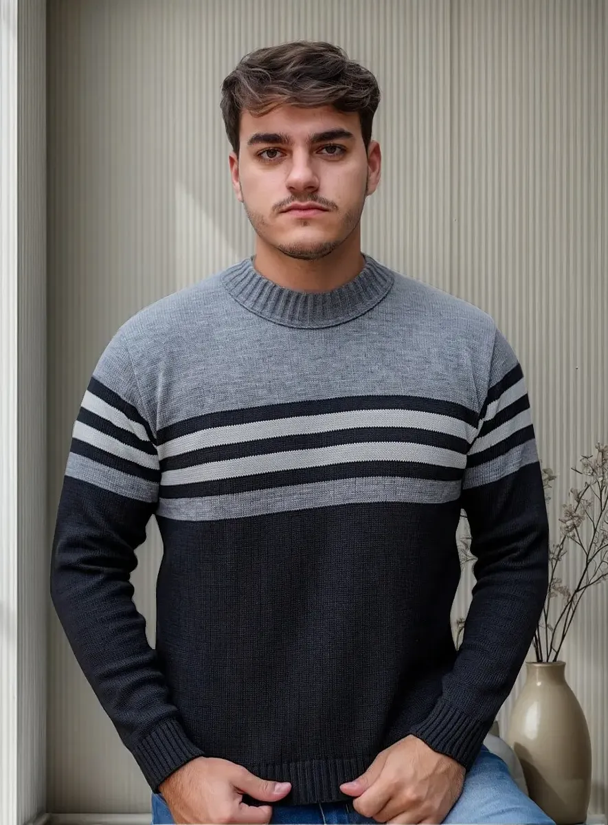 Suéter Blusa De Tricot Masculino Listrado Blusa Lã Masculina