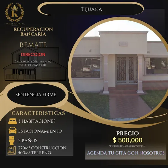 Bonita Casa En Remate Bancario En Las Delicias Chihuahua Excelente Para Inversion Adquierela Con Un 65% De Descuento Sk15