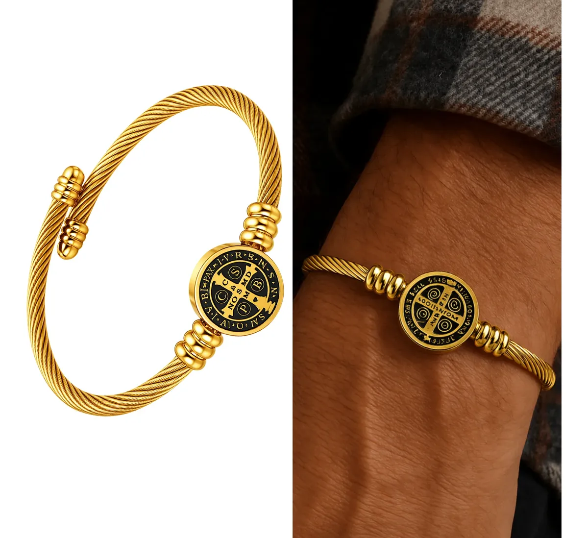 Bracelete São Bento Dourado Em Aço Inox Masculino Presente pulceira